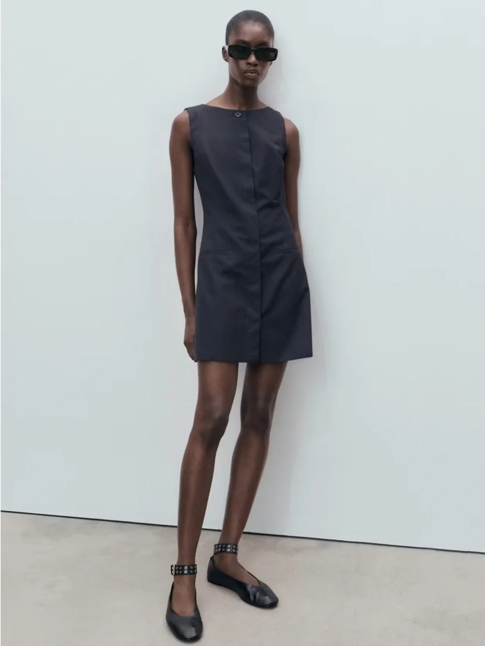 Mango Sleeveless Navy Pinstripe Mini Dress - Picture 2 of 5